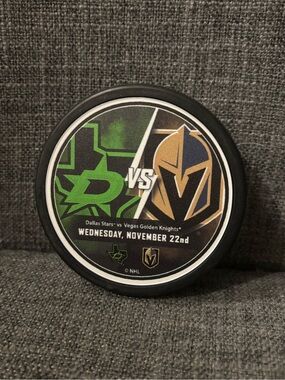 Dallas Stars vs Vegas Golden Knights Official Match Up Hockey Puck 11/22/2023